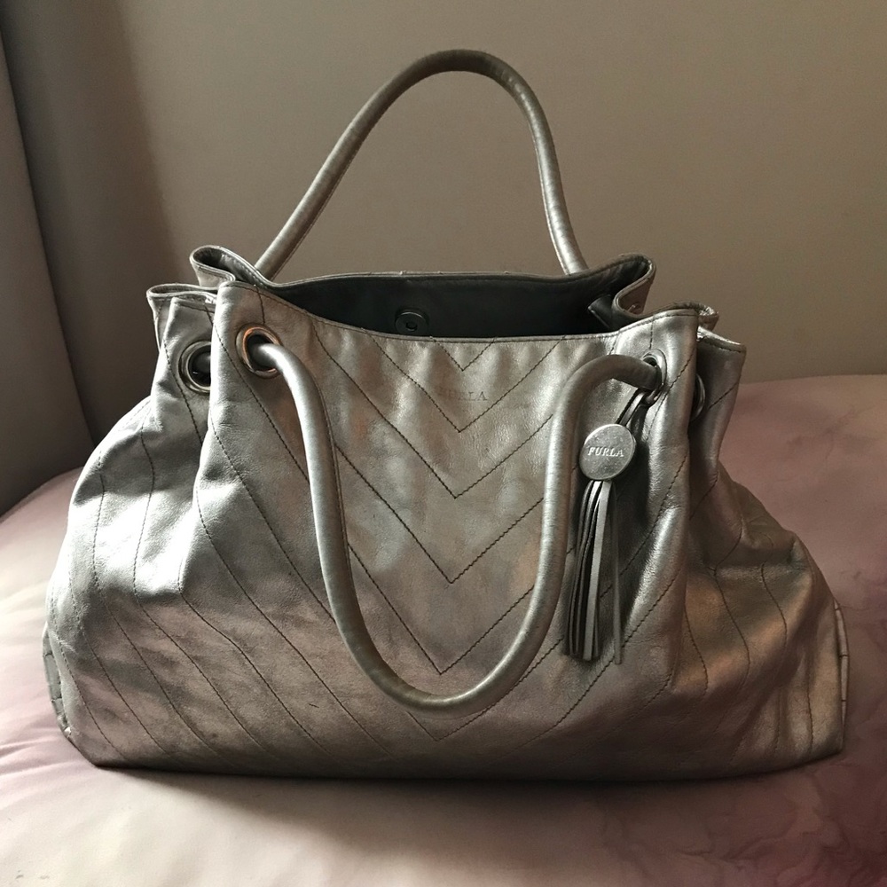 Furla silver chevron pattern tote